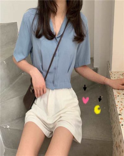 Korean Style All-match Suit Small Lapel Short Sleeve Pleated Shirt